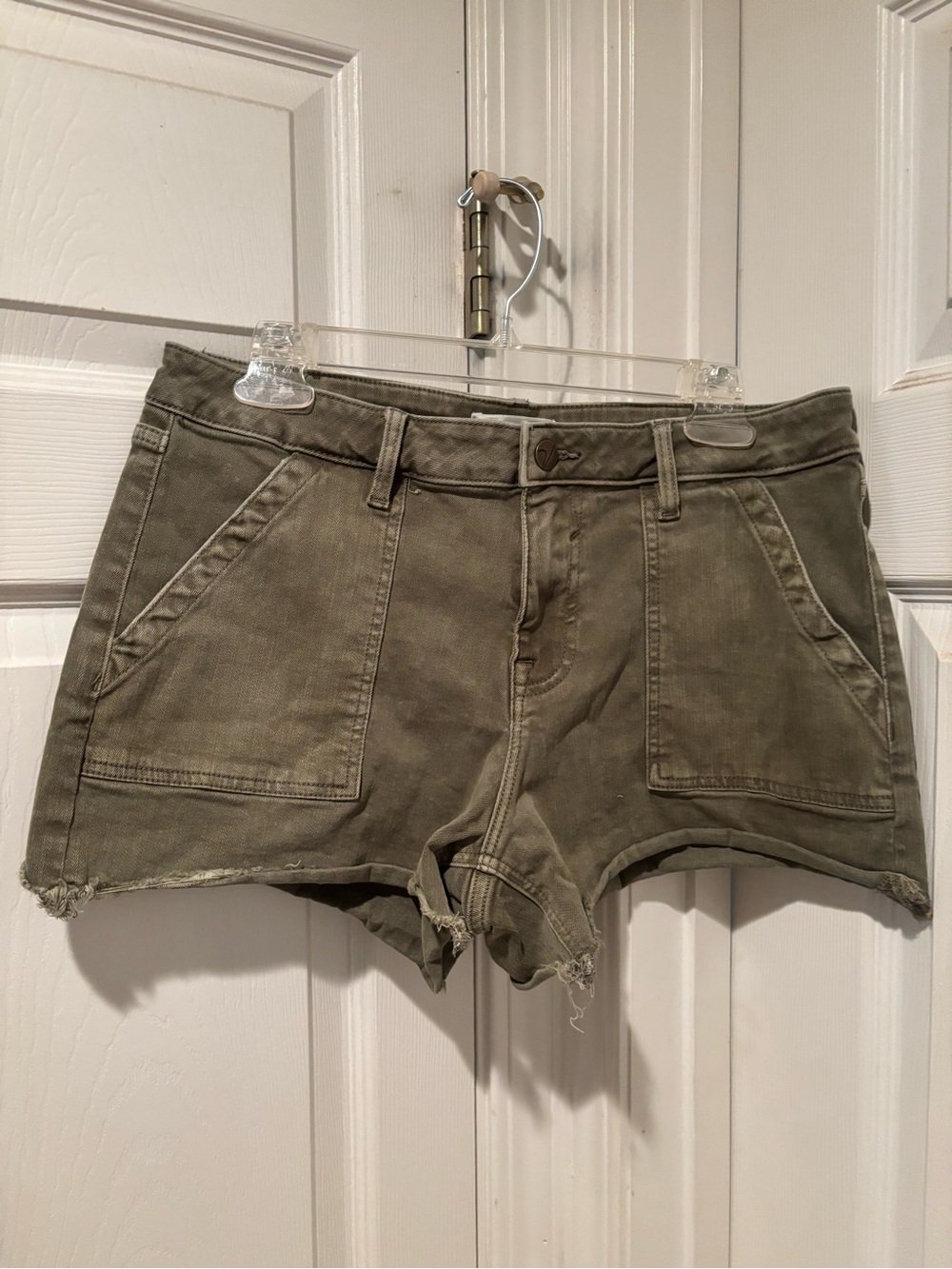 Vigoss Olive Green Distressed Utility Jean Shorts
